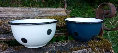 Bol émail bleu et blanc, vaisselle extérieure incassable, lot de 2 