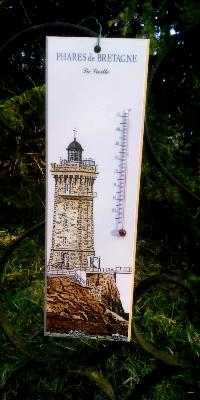 Thermomètre bois phare breton La Vieille Plogoff décoration marine 30 cm