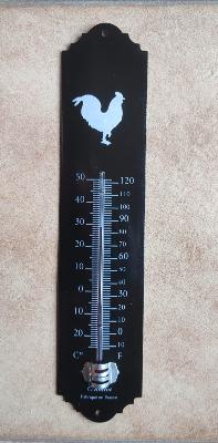 Thermomètre métal émaillé décoratif 30 cm Coq émail noir