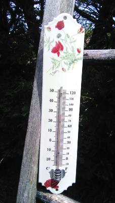 Thermomètre émaillé Coquelicot 30 cm, thermomètre émail jardin décoratif