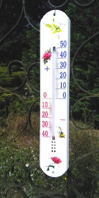 Grand Thermomètre métal laqué jardin Bouquets de fleurs 50 cm, idée cadeau déco