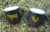 Mug émaillé original chocolat animaux de la ferme: lot 2 mugs émaillés