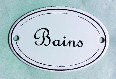 Plaque émaillée Bains, plaque de porte déco vintage ovale