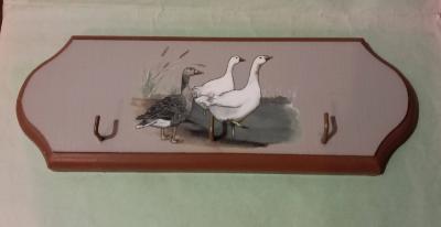 Porte torchons ou porte clés bois décor oies déco cuisine entrée