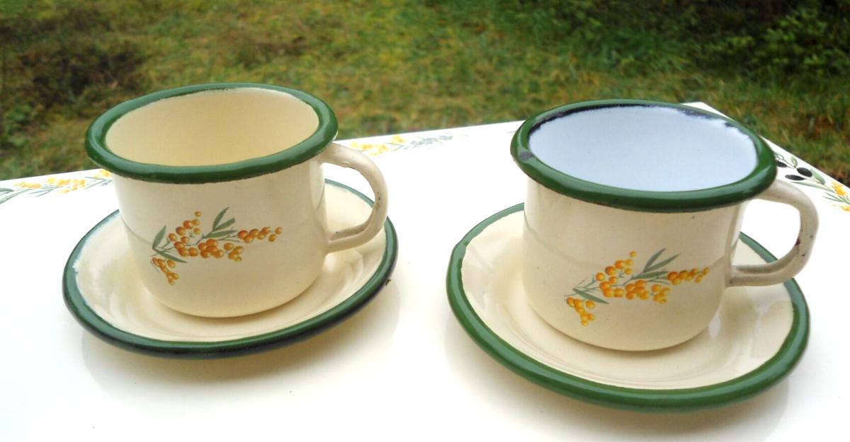 Lot De 2 Mugs En émail Vintage 380 Ml - Tasse Camping Résistante, Lave-vaisselle Safe - Idéal Café, Thé, Cadeau