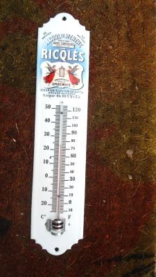 Thermomètre Ricqles émaillé ancienne publicité décoratif extérieur 30 cm