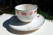 Paire tasse faïence animaux déco frise décorative faïence émaillée
