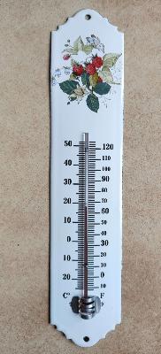 Thermomètre mural émaillé bouquet de fruits émail blanc 30 cm