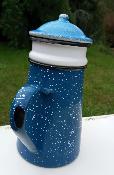 Cafetière émaillée bleu moucheté blanc à filtre, cafetière acier émaillé tous feux