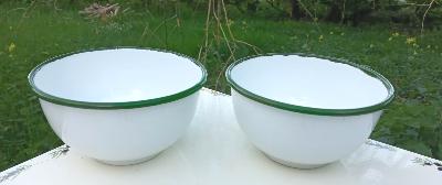 Grand bol émail blanc ou petit saladier vintage lot de 2