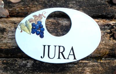 Plaque émaillée Vin Jura raisin pour bouteille qualité made in France 