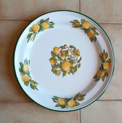 Grand plateau émaillé citrons 40 cm: la cuisine émail et cetera