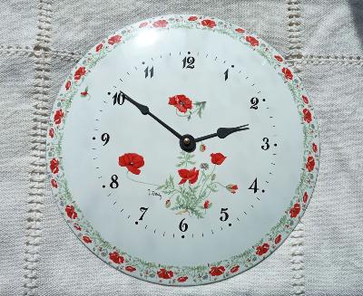 Horloge émaillée déco coquelicot bombée ronde made in France 28 cm