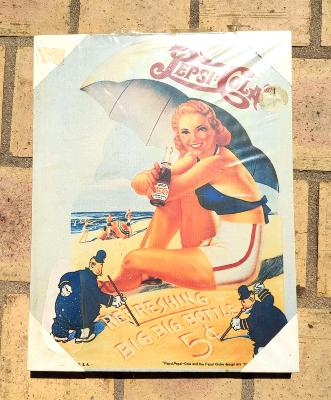 Toile imprimée panneau publicitaire Pepsi Cola cadre bois