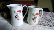 Pichet Pot à eau Bécassine parapluie porcelaine émaillée lot de 2