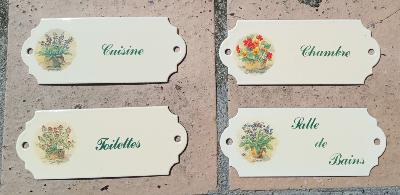 Plaques de porte émaillées fleurs en pot série de 4