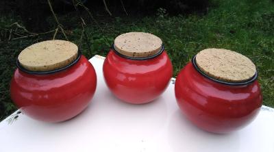 Pot émaillé rouge vaisselle émaillée émail et cetera série de 3