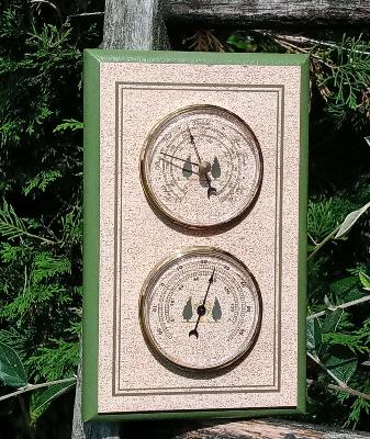Station météo bois déco jardin à la française Thermomètre Baromètre