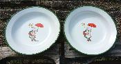 2 assiettes émaillées Bécassine parapluie vaisselle extérieure incassable
