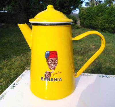 Cafetière émaillée jaune Chocolat Banania: la célèbre marque en émail éclatant