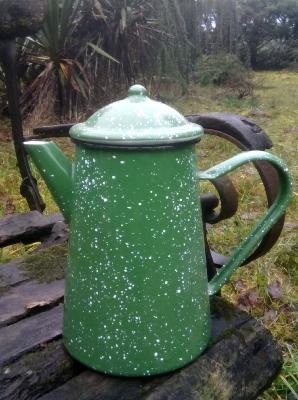 Cafetière émaillée Vintage Vert Moucheté émail traditionnel