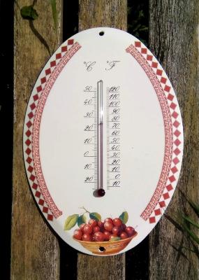Grand thermomètre émail à l'ancienne Cerises ovale Arémail Emalia
