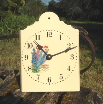 Horloge plaque émaillée publicitaire Vintage Fleurs Seeds 