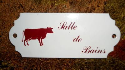 Plaque de porte Salle de Bains émaillée Vache montagne déco Vintage