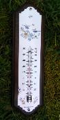Thermomètre émaillé Oiseaux: plaque émaillée déco sur bois massif 33 cm