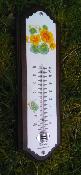 Thermomètre émaillé motif fleur capucines plaque émaillée déco sur bois massif 33 cm