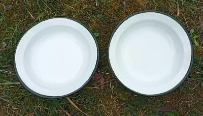 Assiette émaillée blanc et vert vaisselle émaillée incassable lot de 2
