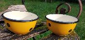 Bol émail jaune pois noirs vaisselle émaillée incassable lot de 2