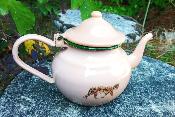 Théière émaillée vintage tigre girafe vieux rose fonctionnelle