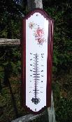 Thermomètre Roses anciennes plaque émaillée sur bois 33 cm
