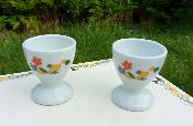 2 coquetiers porcelaine blanche maille dcor poussin fleurette petit prix