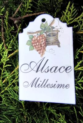 Plaque émaillée cave Raisin Vin Alsace, une plaque émail de qualité made in France 