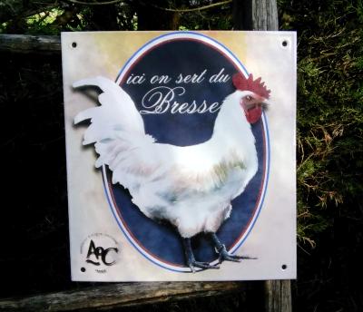 Plaque émaillée publicitaire poulet de Bresse AOC made in France