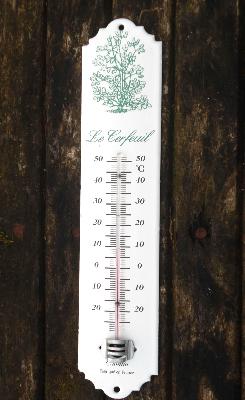 Thermomètre émaillé Cerfeuil extérieur décor Aromate 30 cm