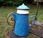 Cafetire maille bleu mouchet blanc  filtre, cafetire acier maill tous feux