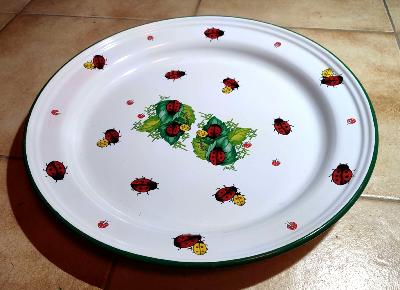 Grand plateau émaillé coccinelles couleurs vives 40 cm: cuisine émail et cetera