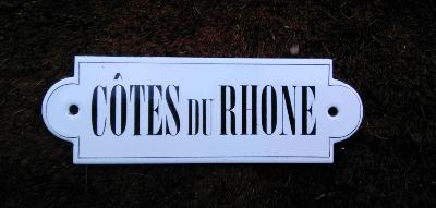 Plaque émaillée cave Côtes du Rhône, plaque authentique émail blanc