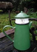 Cafetière filtre émaillée verte décor Gibier émail traditionnel