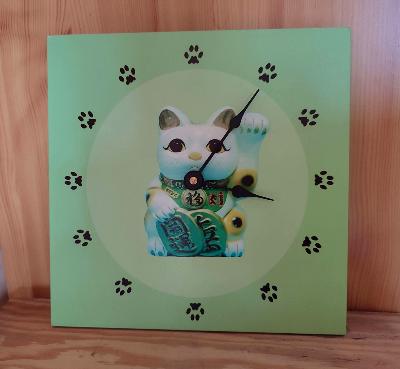 Horloge bois décor chat: pendule de qualité à petit prix 