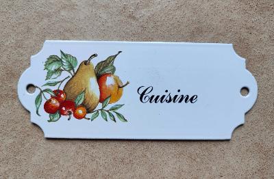 Plaque de porte Vintage cuisine émaillée bouquet de fruits