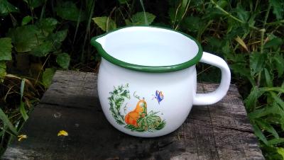 Pot à lait émaillé pot verseur émail blanc citrouille déco vaisselle émaillée