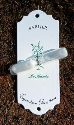 Sablier 3 minutes émaillé aromate Basilic déco vintage, accessoire déco cuisine