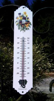 Thermomètre déco émaillé Fleurs Pensées: thermomètre extérieur intérieur 30 cm