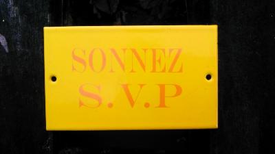 Plaque émaillée Sonnez, plaque émail jaune de qualité made in France