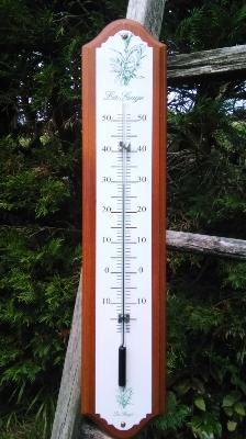 Thermomètre émaillé sur bois Sauge: plaque émaillée décorée bois massif