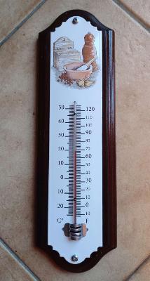 Thermomètre plaque émaillée sur bois cuisine vintage 33 cm Arémail Emalia